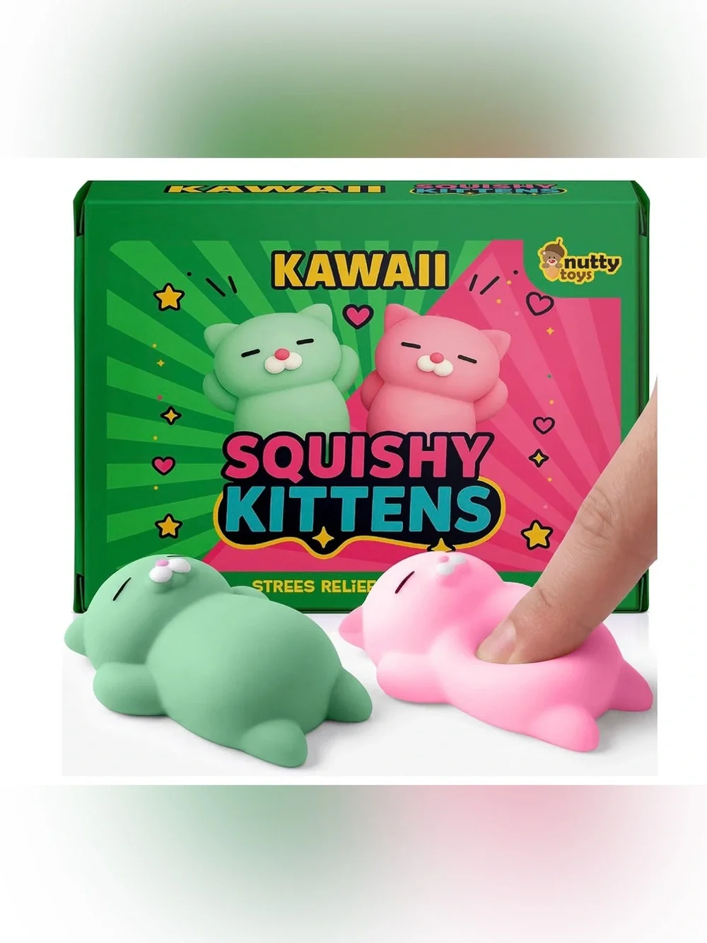 Squishy Kittens Stress Relief Toy - Pink & Green